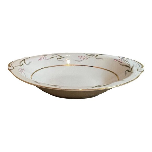 Seyei Bowl Serving Porcelain White Gold Trim Flowers Oval Nagoya Japan 10.5" - Picture 4 of 10